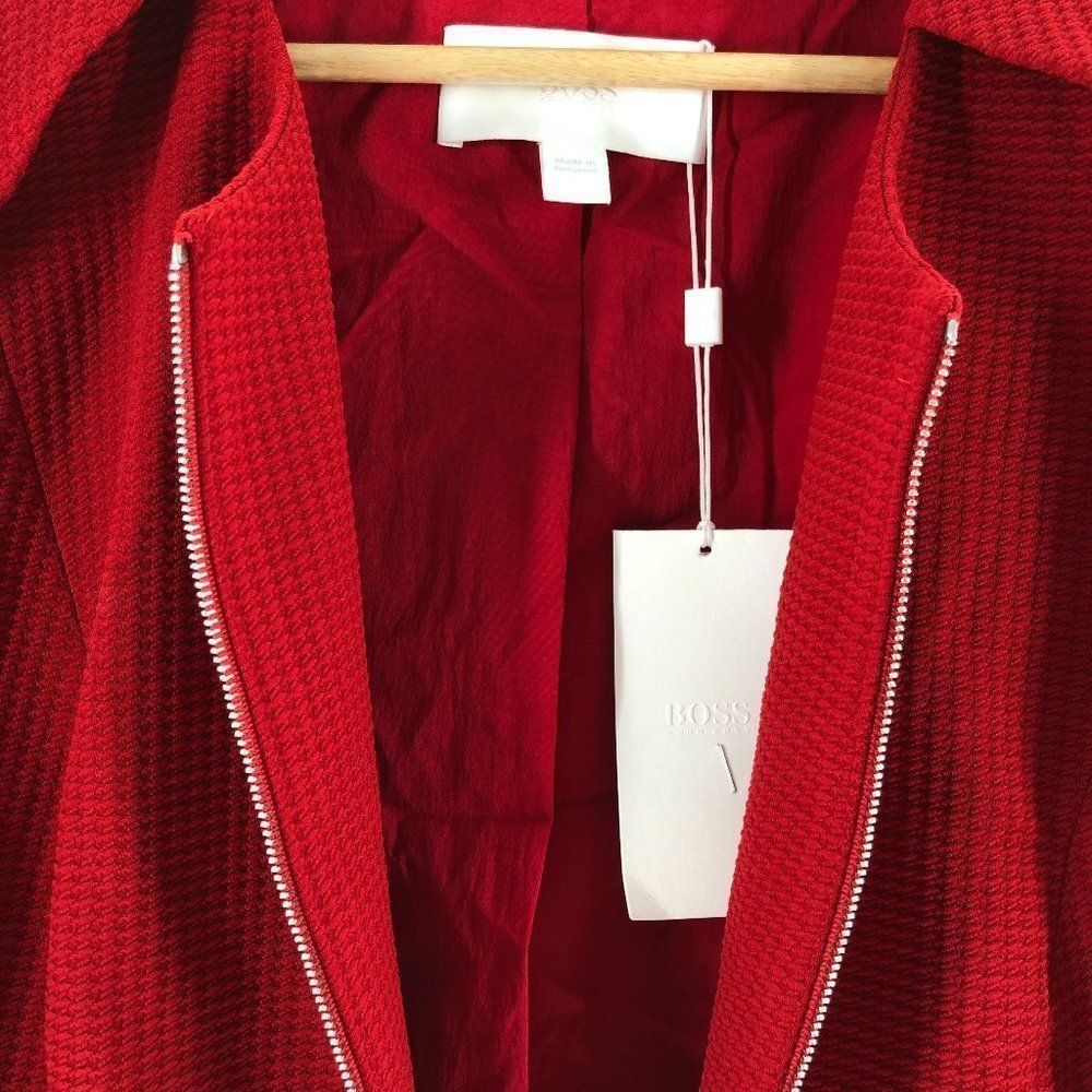 BOSS Jaculia Houndstooth Zip Red Jacket Size 14 - Picture 8 of 14